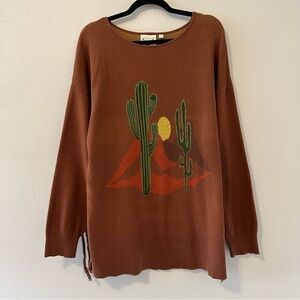 cotton & rye cactus arizona desert long sleeve fringe sweater